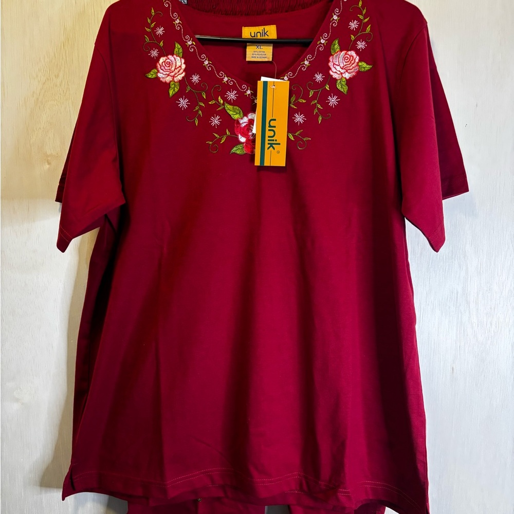 Unik Women's Red Embroidered 2 piece.